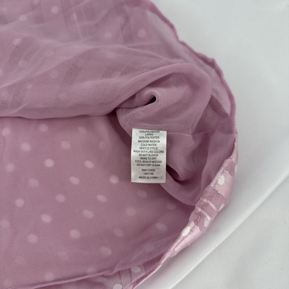 Maison D' Amelie XL Ruffle Sleeve Tie Chiffon Top Pink Polka Dot Metallic Stripe - Picture 5 of 7